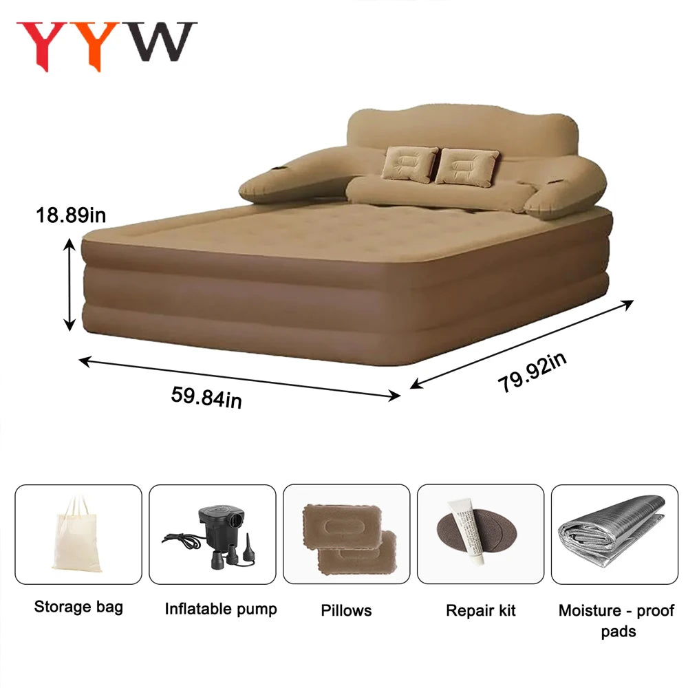 Inflatable Camping Mattress For Two With Durable Flocking Fabric