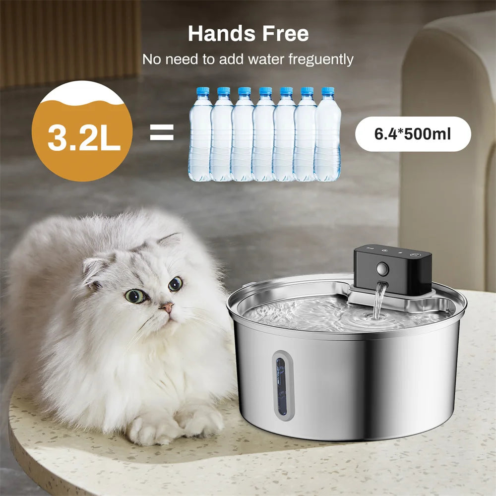 Wireless Stainless Steel Pet Water Fountain Automatic Cat Water Feeder