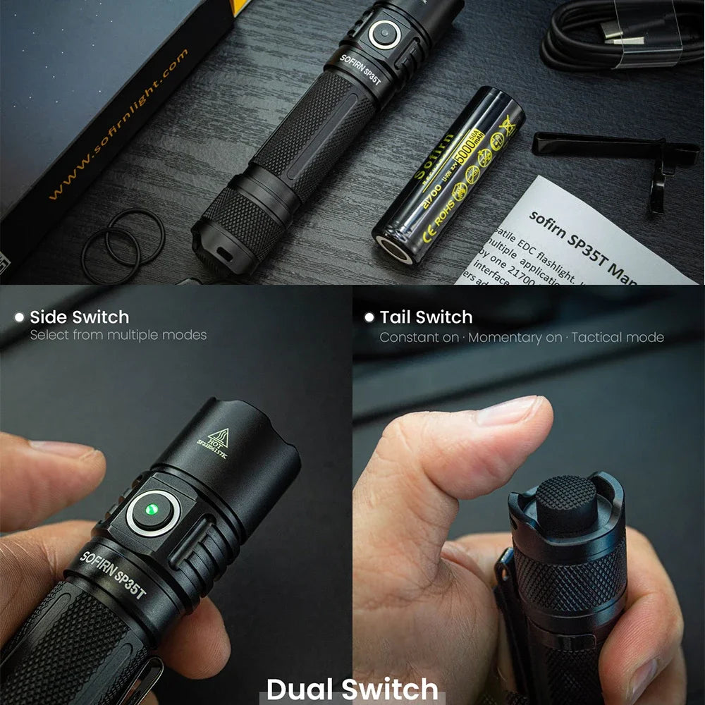Sofirn SP35T 3800lm Tactical 21700 LED Flashlight USB C Rechargeable