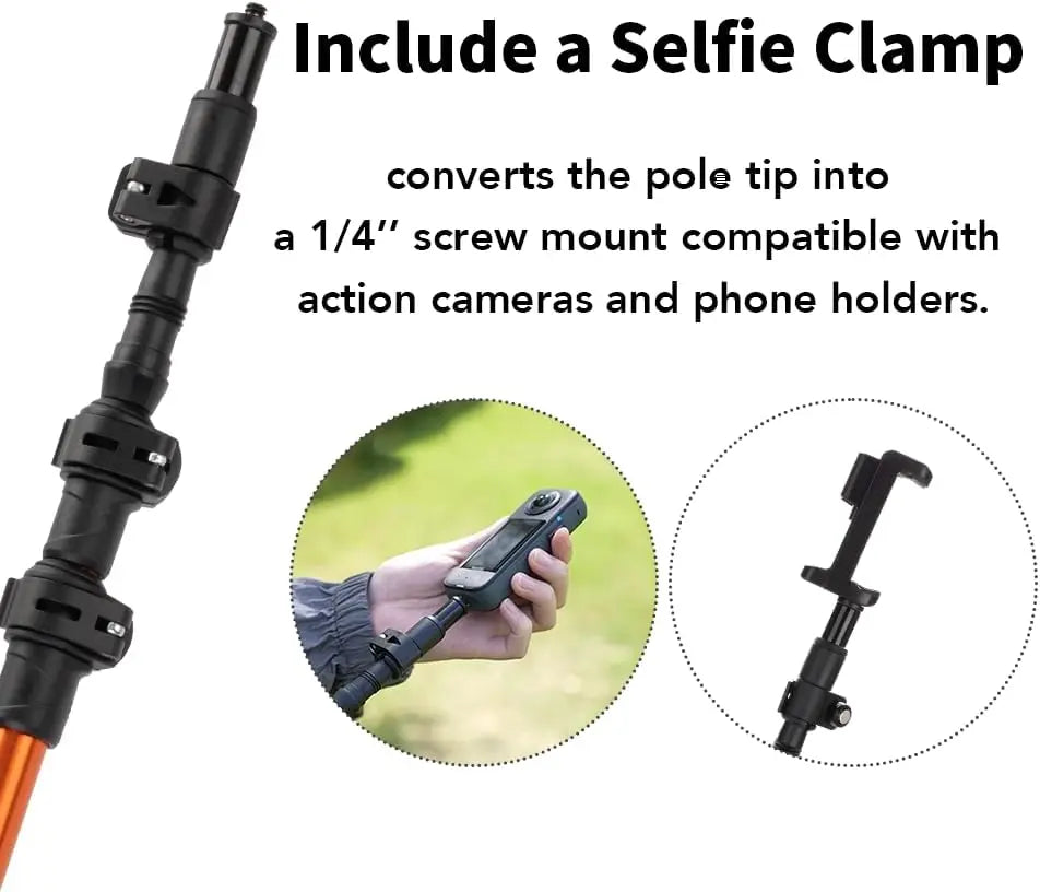 Selfie Trekking Pole Ultralight 7075 Aluminum With Built In Mount