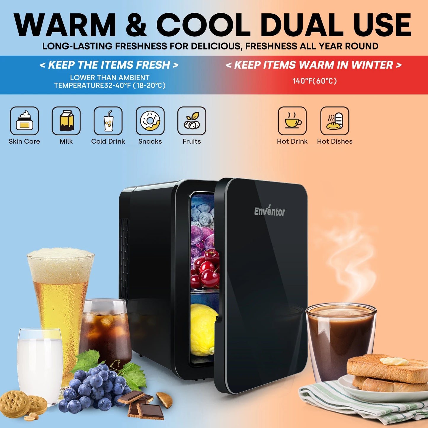 Enventor 4L Mini Car Fridge Skincare Cooler Warmer