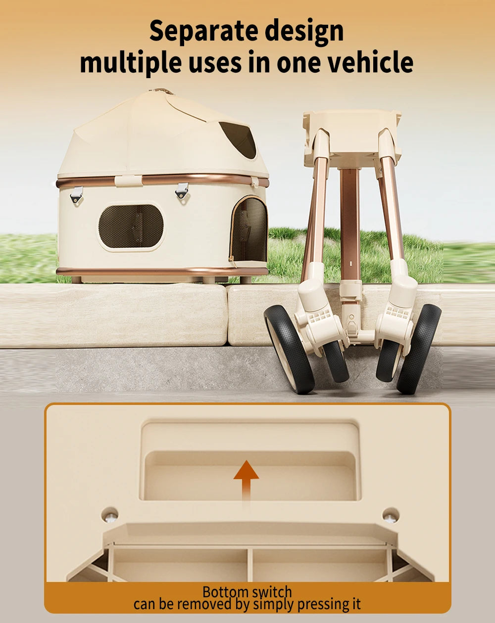 Pet Stroller 2-In-1 Convertible One-Click Folding for Dogs and Cats