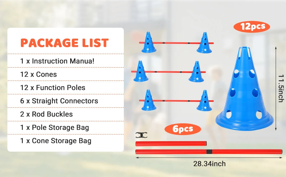 Dog Agility Hurdle With 12 Cones And 6 Rods Heavy-Duty
