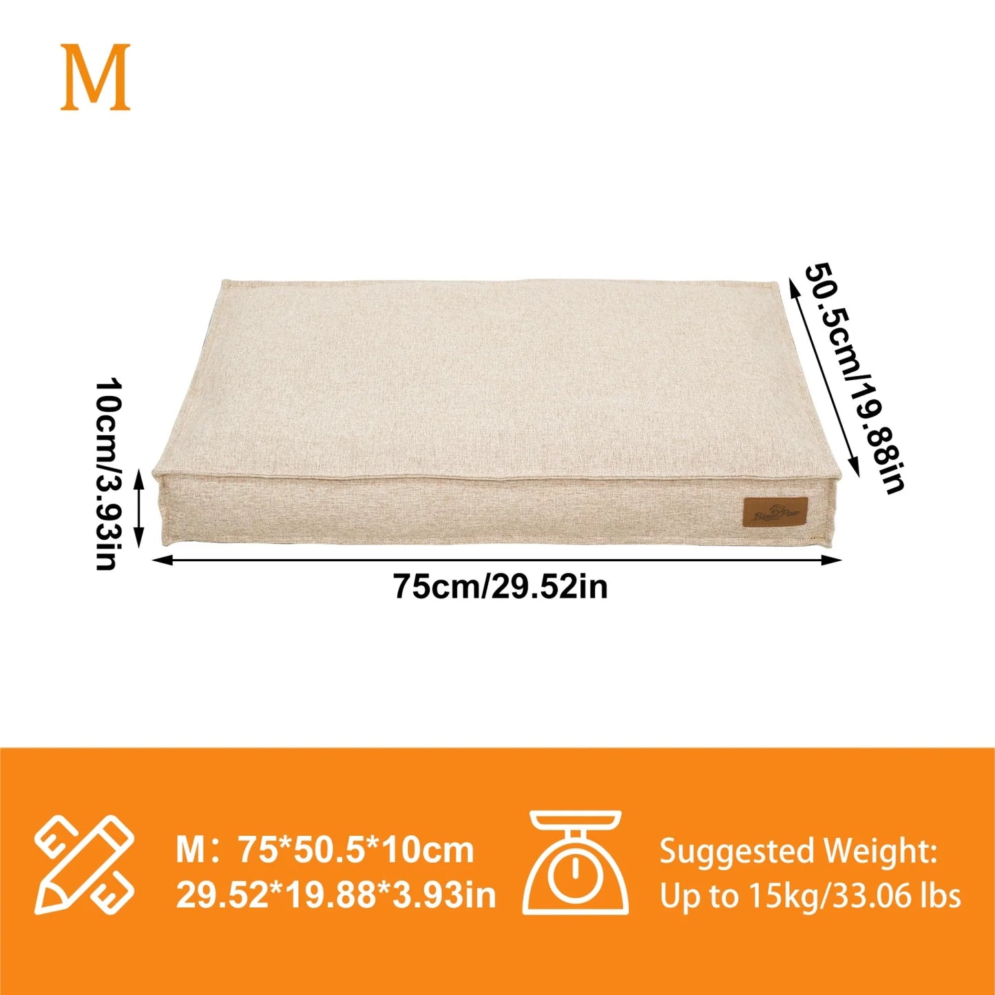 BINGOPAW Waterproof Linen Cover Dog Bed With Foam Base