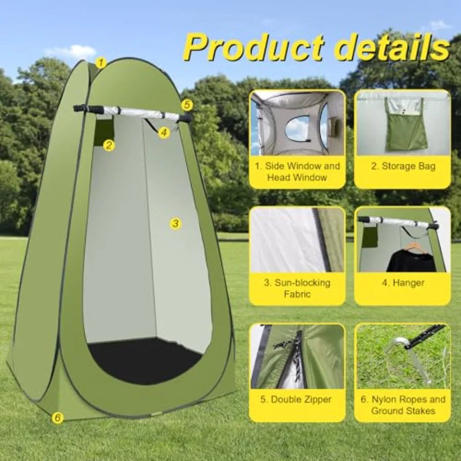 Portable Privacy Tent With 5 Gallon Shower Bag Nozzle Upgraded