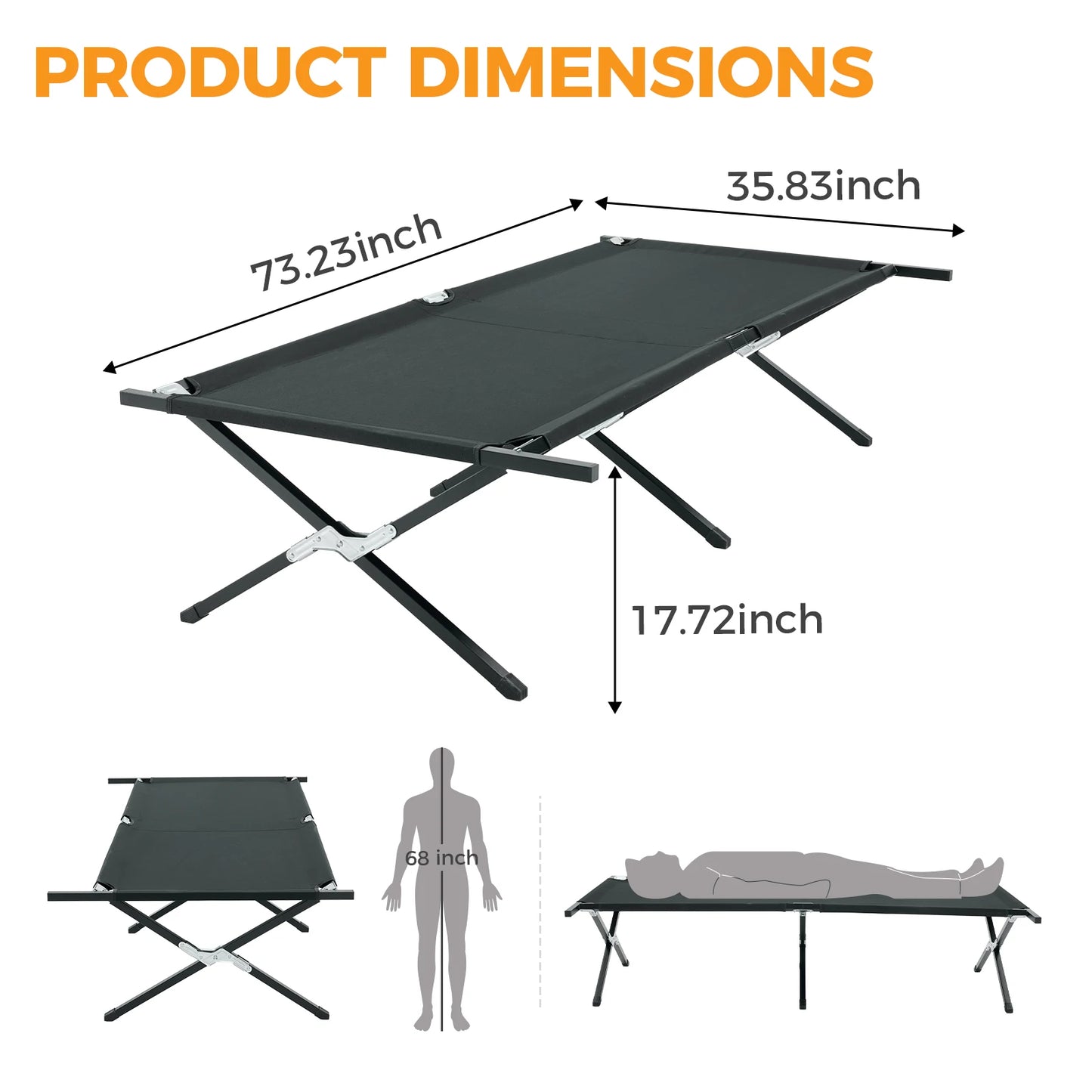 JHK Collapsible Camping Cot Lounge Chair Outdoor Portable Folding Bed