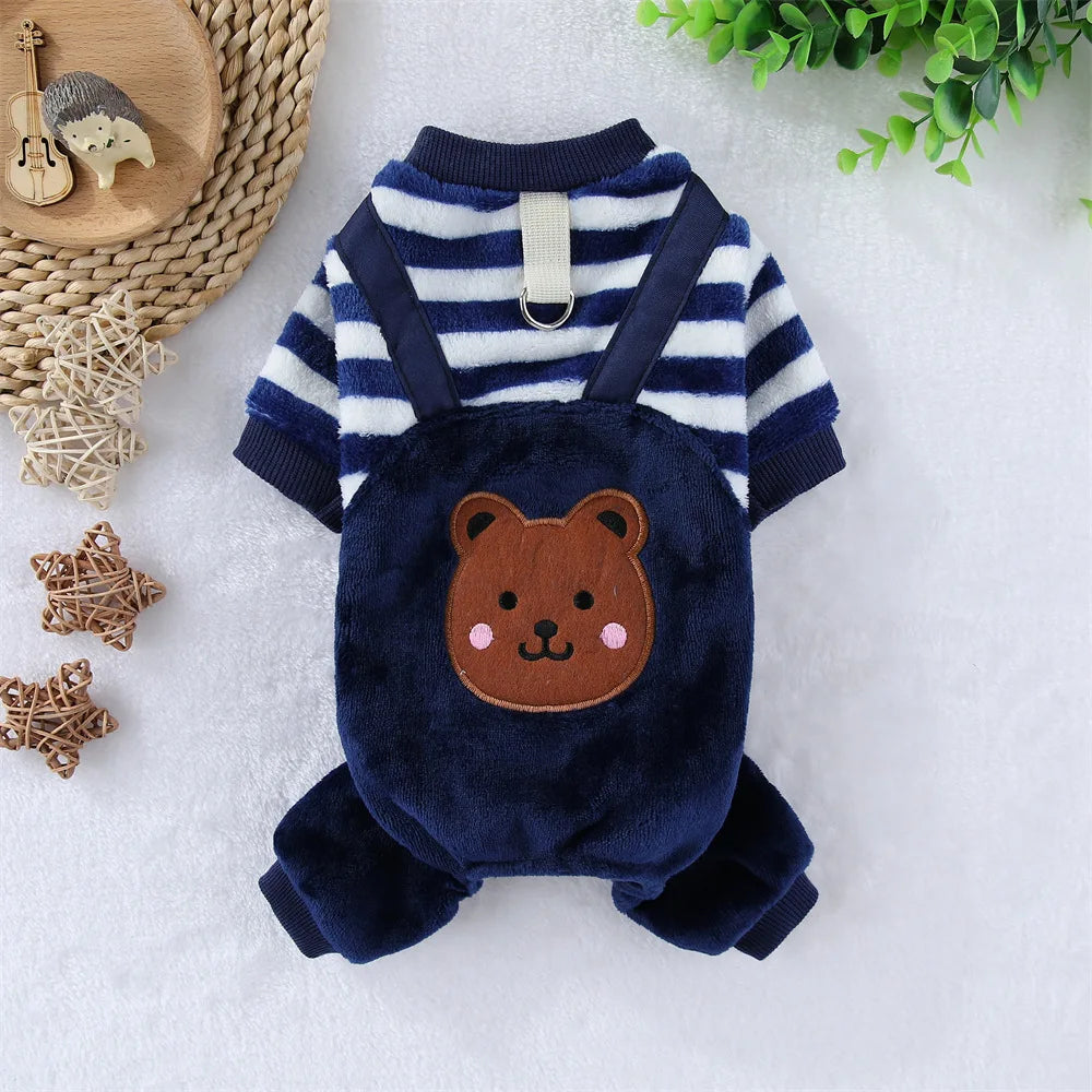 Caiban Autumn Winter Dog Fleece Jumpsuit Coat With Leash Ring