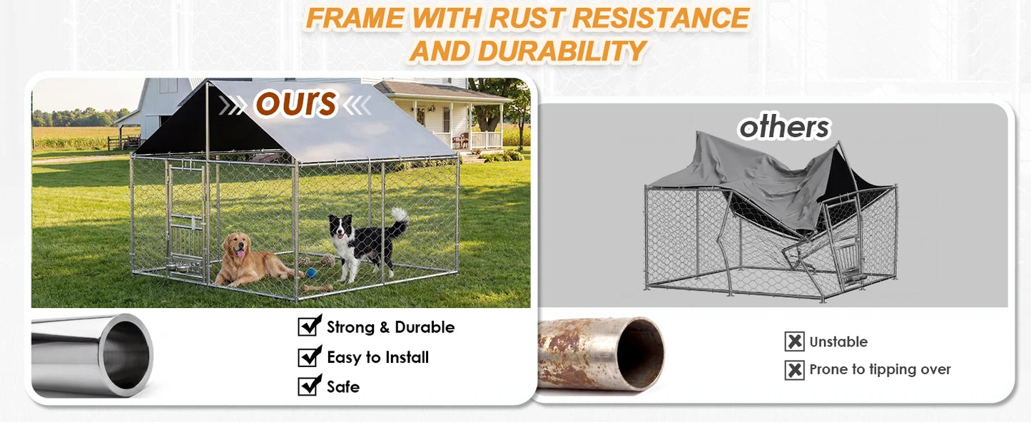 Outdoor Dog Kennel With Rotating Feeder Heavy Duty Roofed