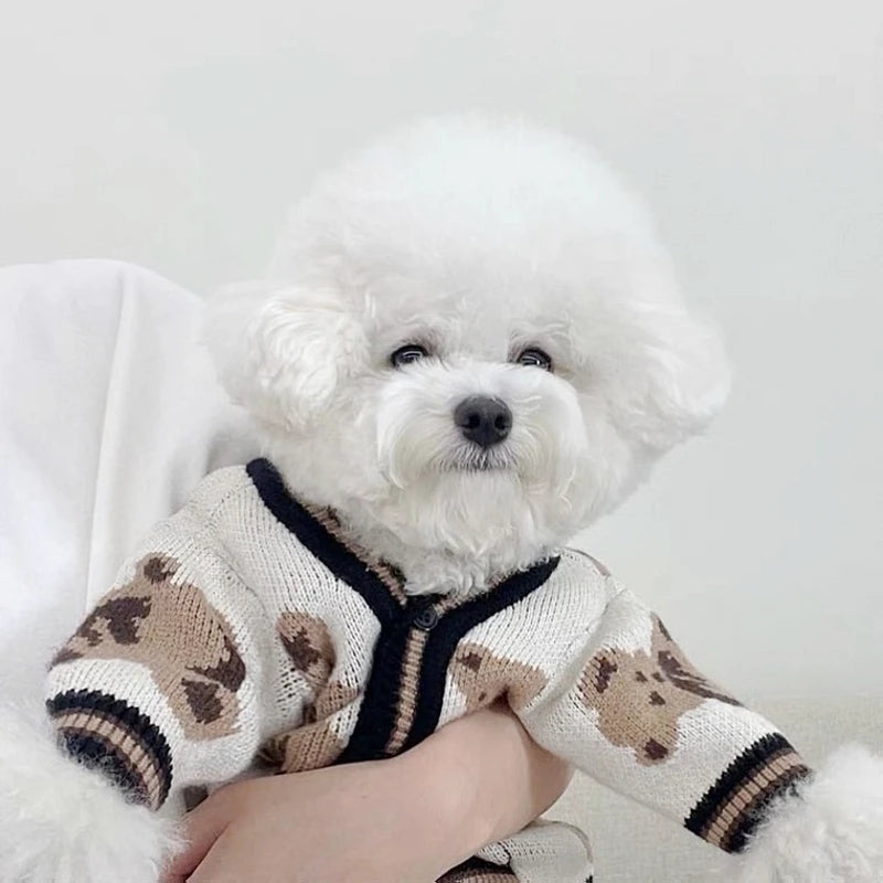 Striped Cotton Cardigan Sweater For Small Dogs And Kittens