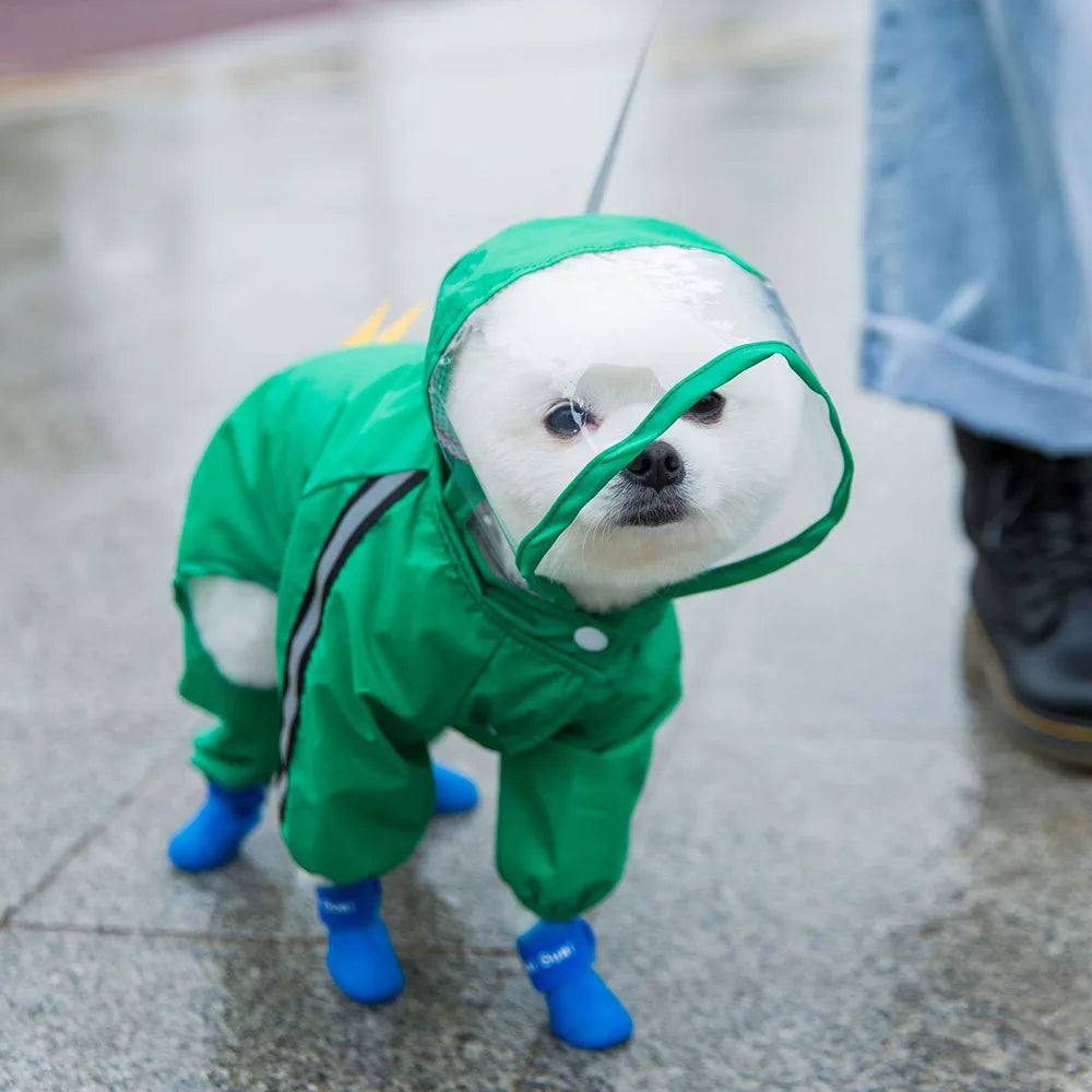 Cute Bear Shape Dog Raincoat With Hat And Reflective Strips