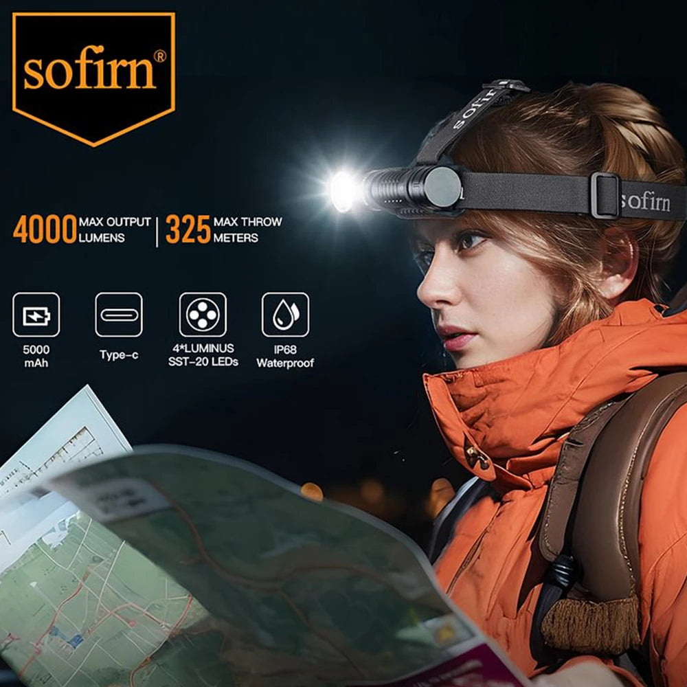 Sofirn HS41 Headlamp 4000LM USB C Rechargeable SST20 LED