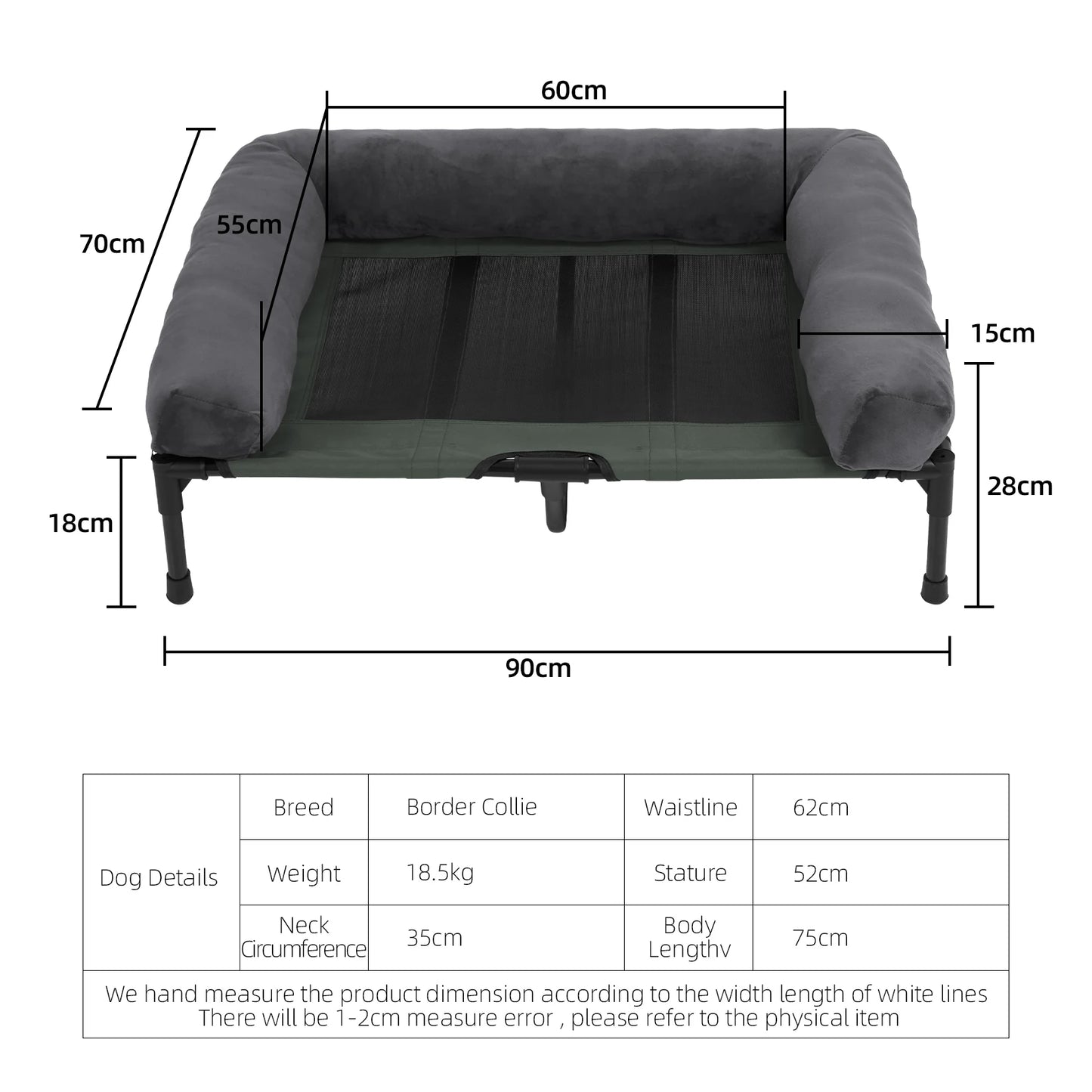 Bingopaw Elevated Cooling Dog Bed With Mesh Bolster Indoor Outdoor