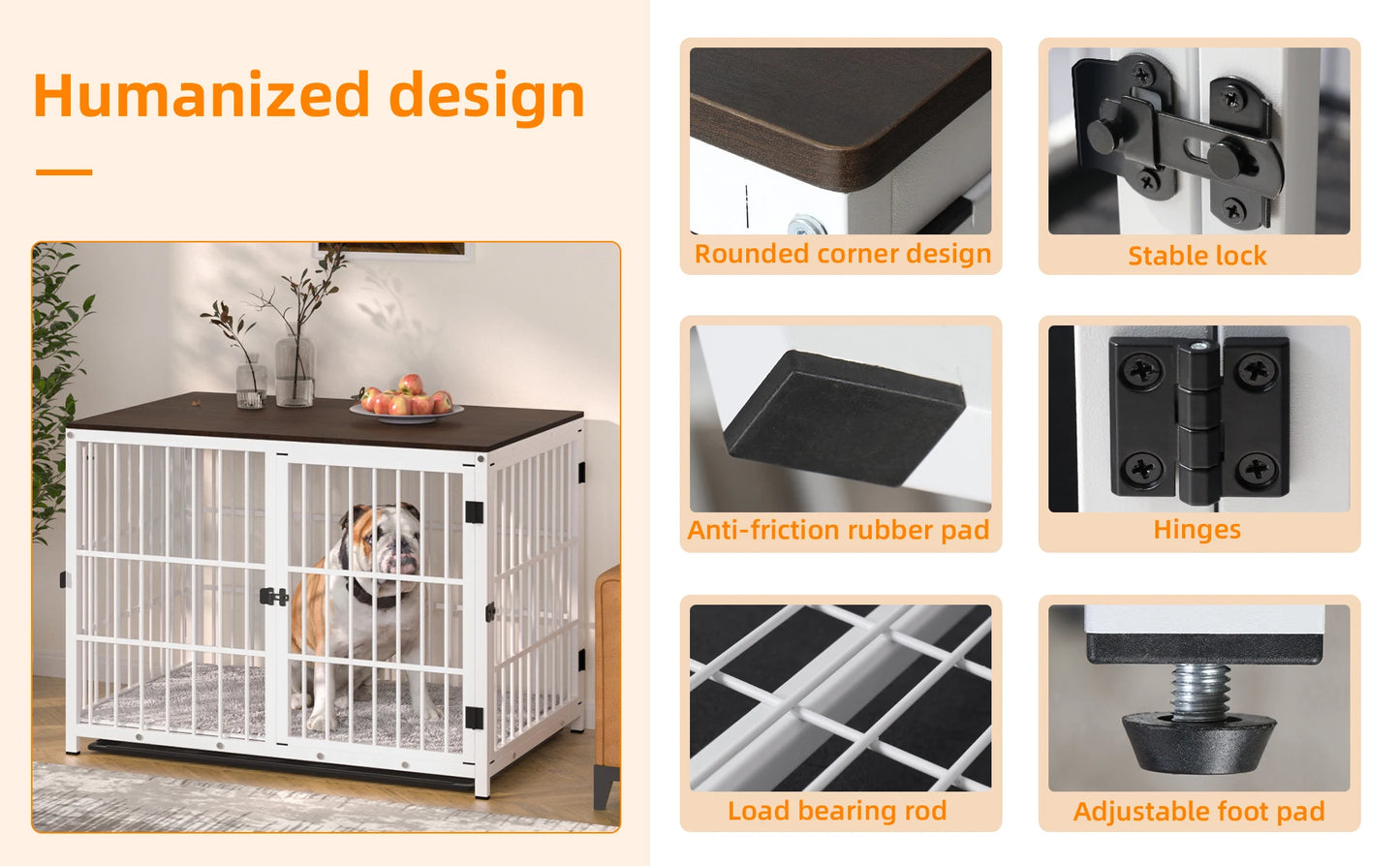 BORWART Wooden Dog Crate Indoor Elevated Kennel End Table With 3 Doors