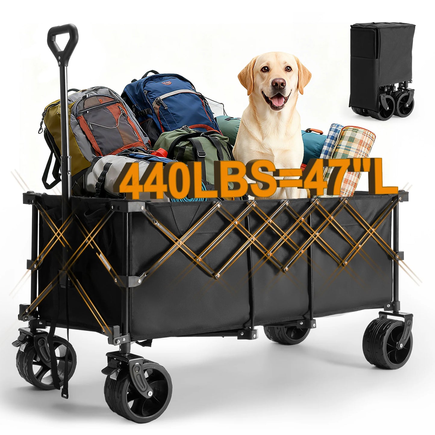JHK Portable Extended Collapsible Wagon Cart 440lbs Heavy Duty Utility