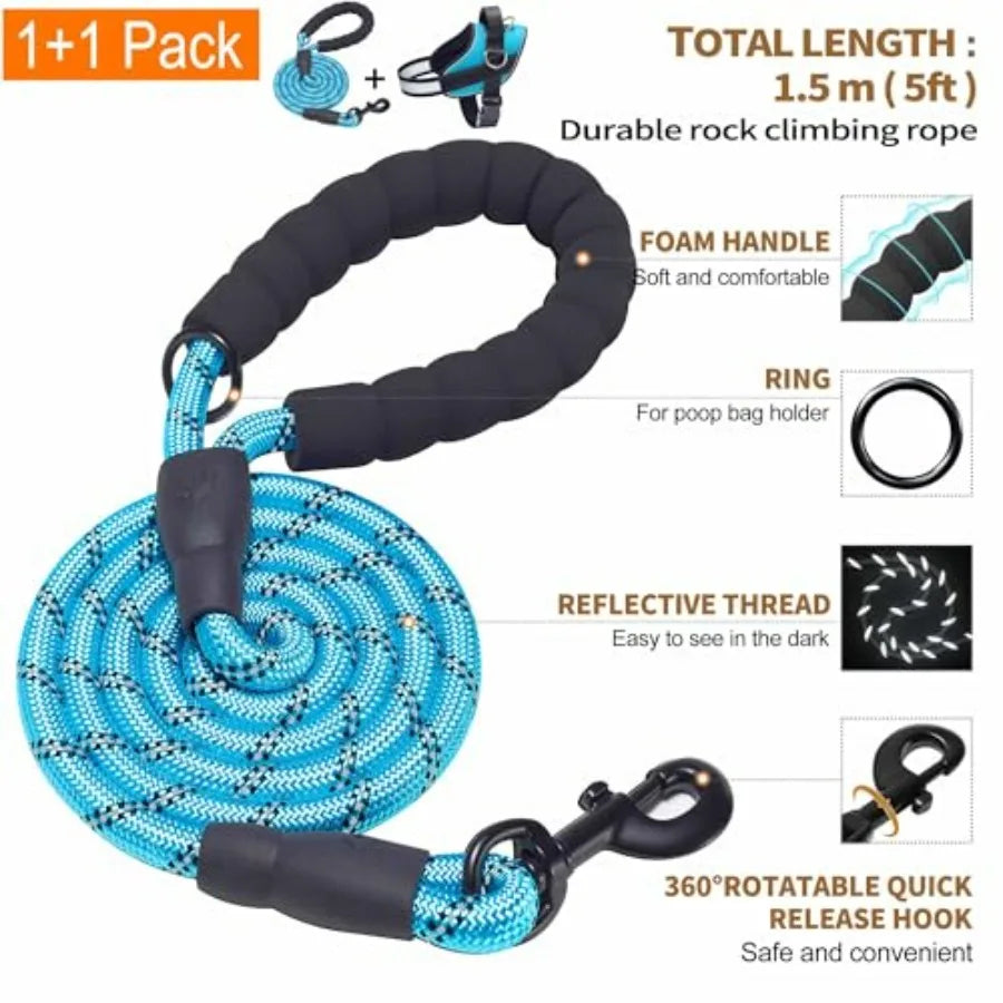 Essential No-Pull Dog Harness Reflective Vest With 3 Leash Clips