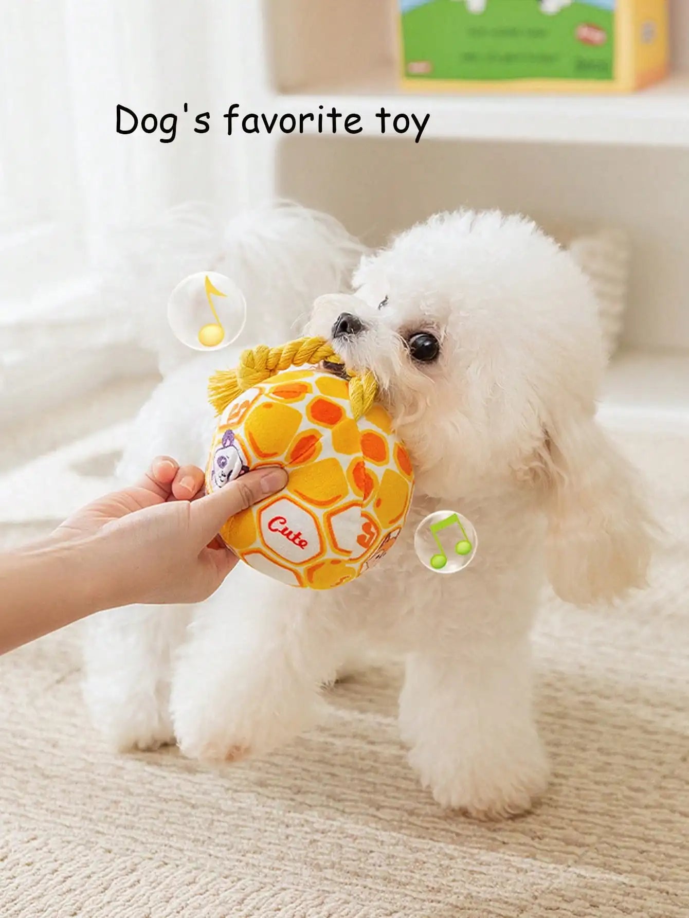 Cartoon Pattern Dog Toy Ball With Rope Squeaky Durable Interactive