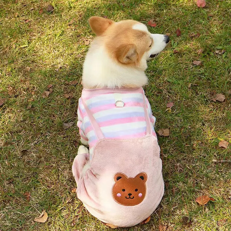 Caiban Autumn Winter Dog Fleece Jumpsuit Coat With Leash Ring