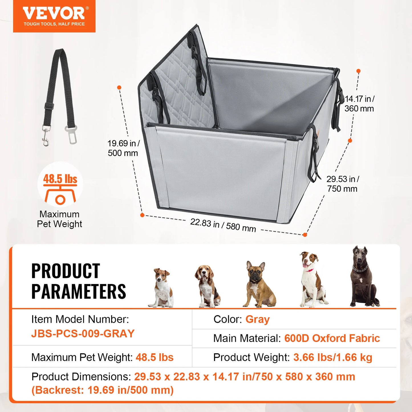 SucceBuy Dog Car Seat Waterproof Booster With ClipOn Leash