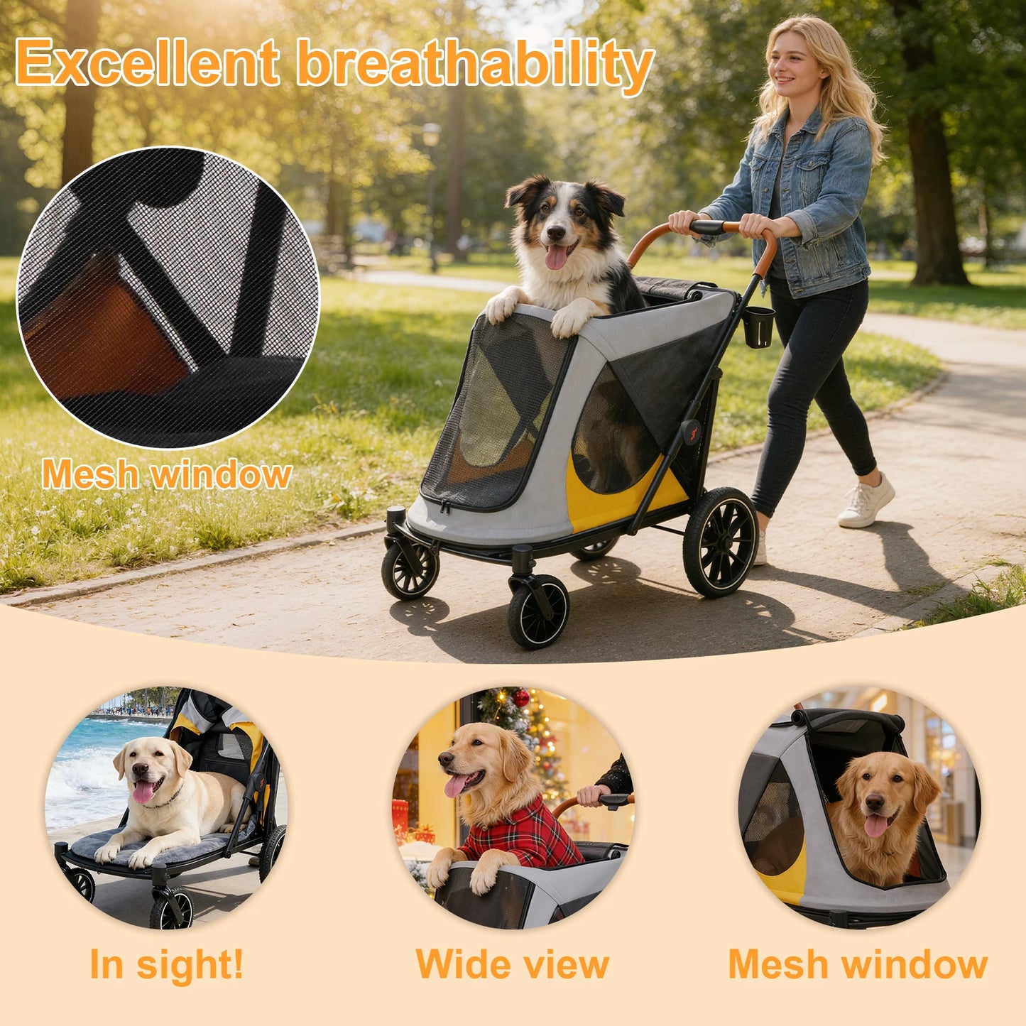 Foldable Pet Stroller for Dogs and Cats Travel in Comfort