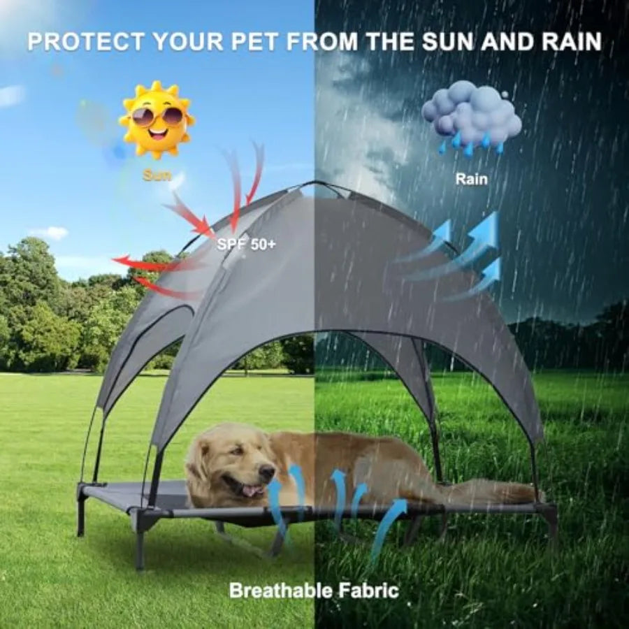Elevated Dog Bed With Canopy Waterproof Outdoor Pet Cot Carry Bag