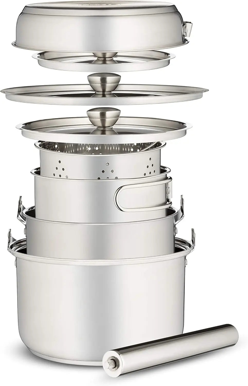 304 Stainless Steel 8 Piece Camping Cookware Set Frying Pan