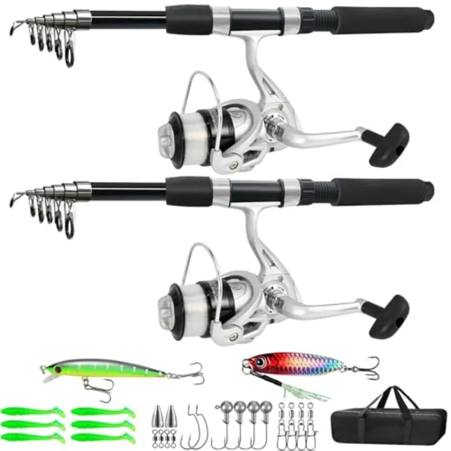 Carbon Fiber Telescopic Fishing Rods Spinning Reel Set Carrier