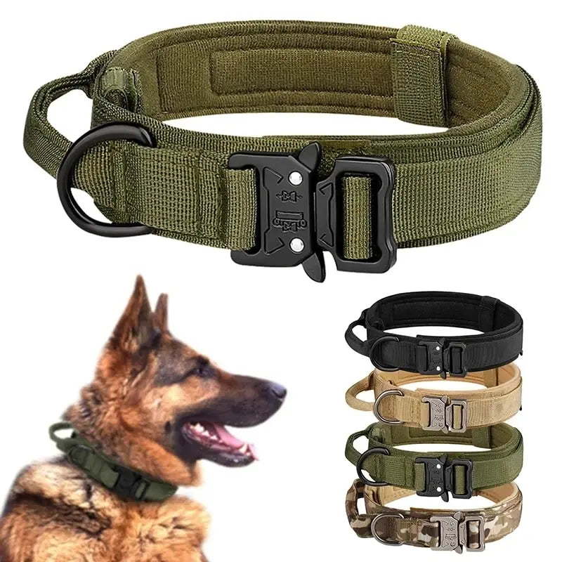Outdoor Tactical Dog Collar With Metal Buckle And Breathable Nylon