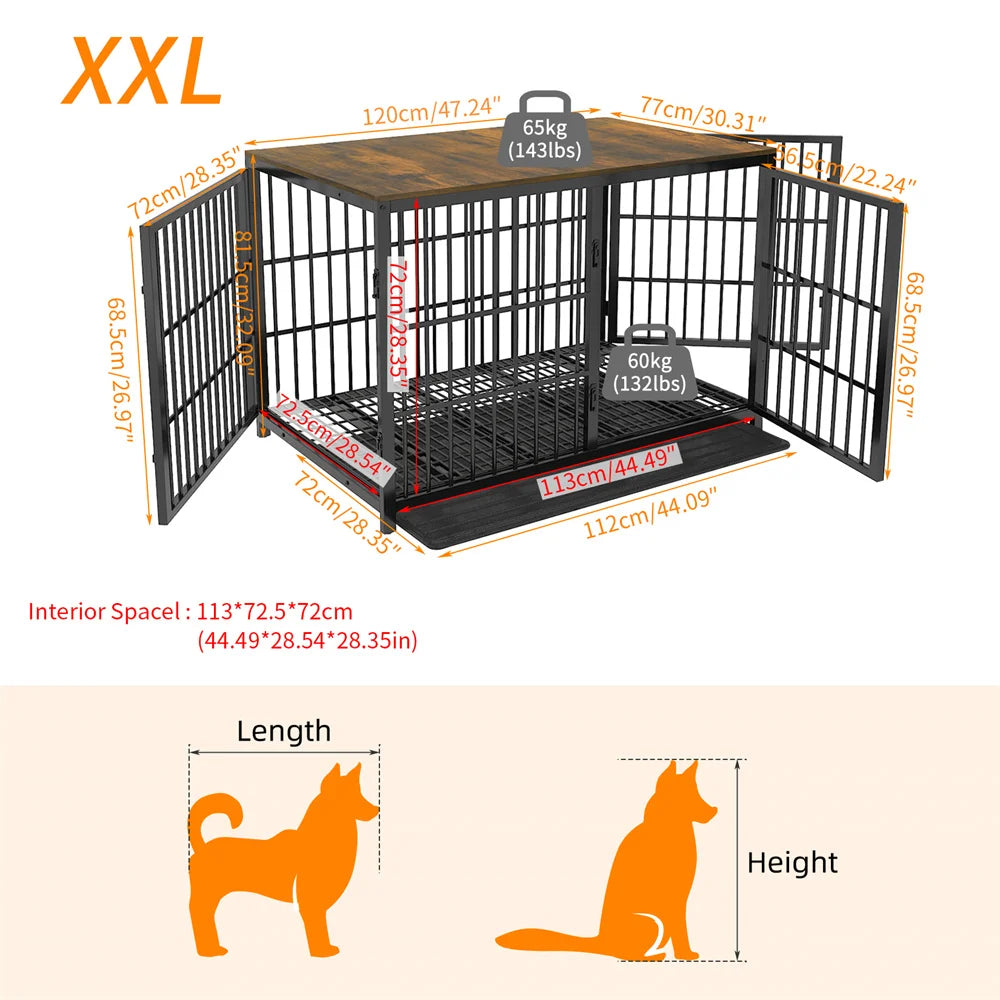 BORWART Wooden Dog Crate Indoor Elevated Kennel End Table With 3 Doors