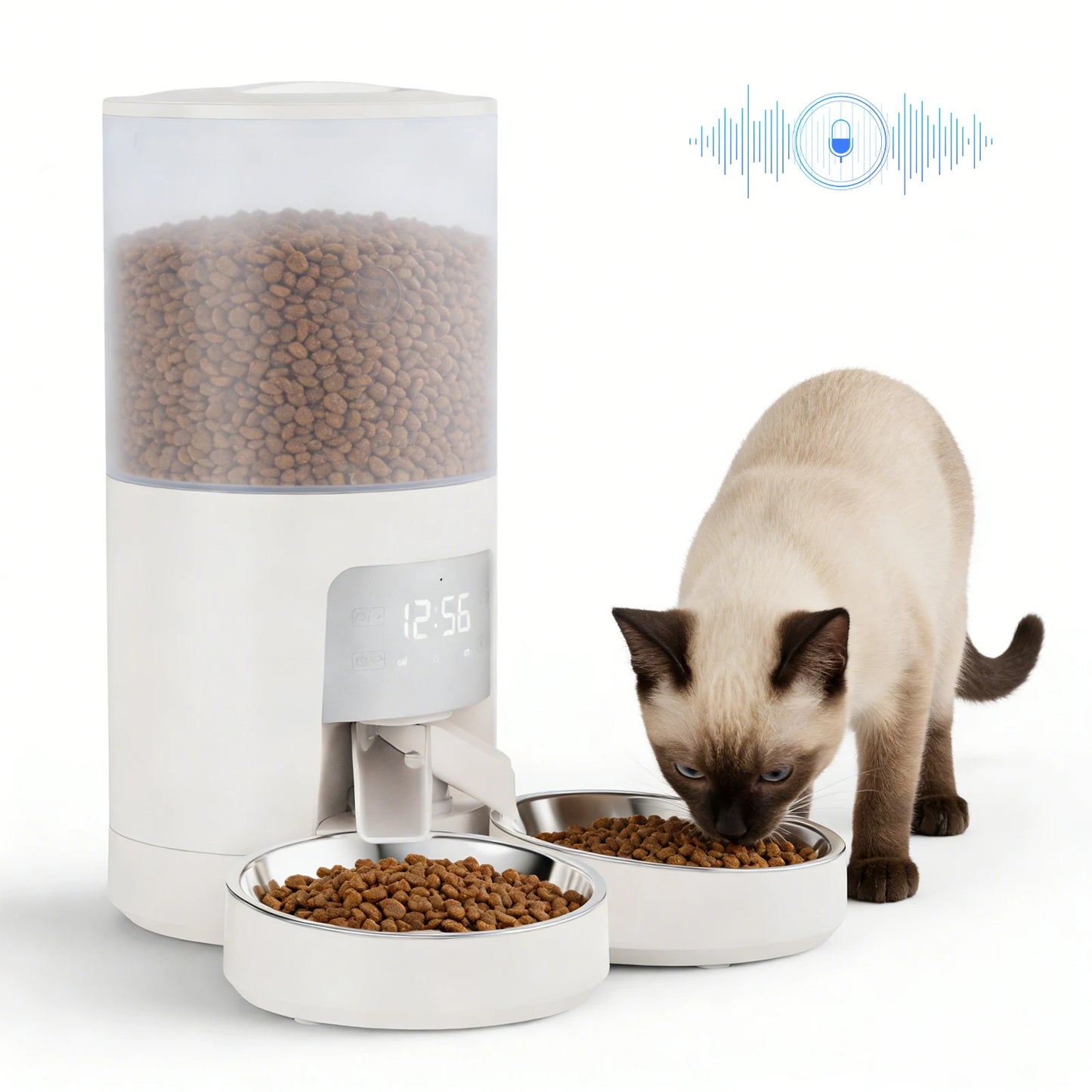 JHK 6L Timed Automatic Cat Feeder With Dual Stainless Bowls