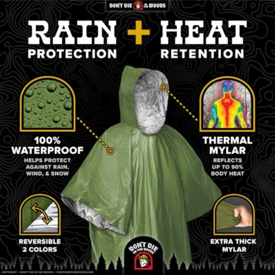 Rain And Heat Emergency Poncho Wearable Mylar Blanket Survival