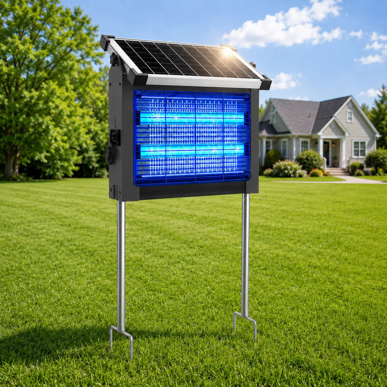 Solar Bug Zapper 4500V Outdoor Mosquito Zapper Waterproof Garden