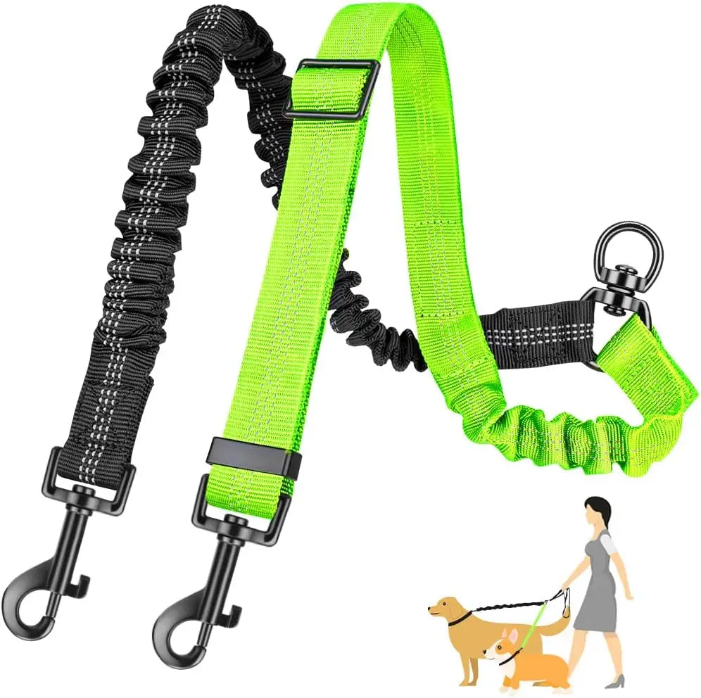 Double Dog Leash Attachment Shock Absorbing Bungee