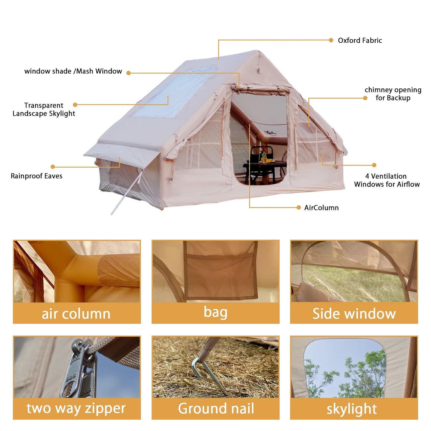 Pakicetus Inflatable Family Tent With Skylight And Quick Setup