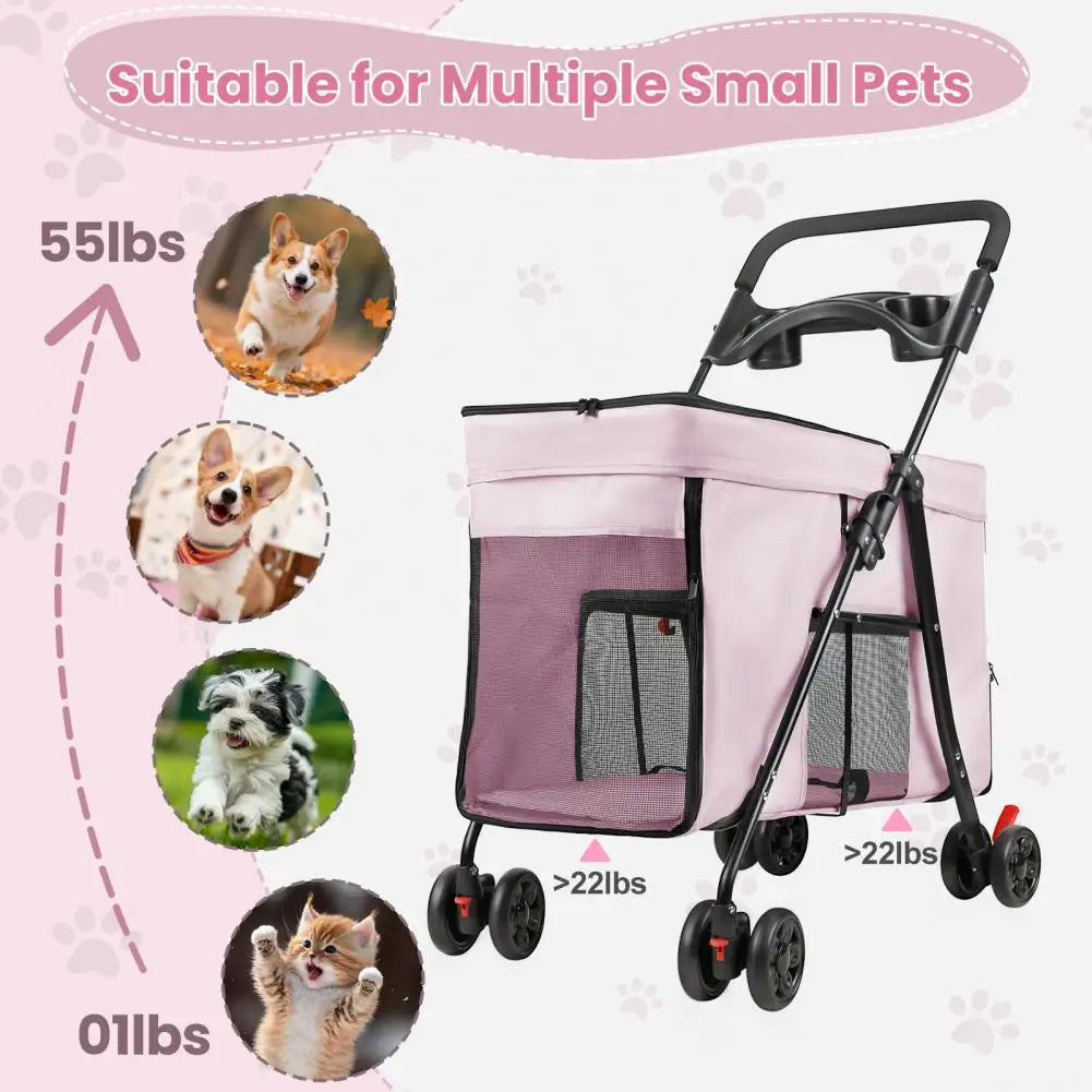 Foldable Dog Stroller With 360 Degree Wheels Five Ventilation Windows