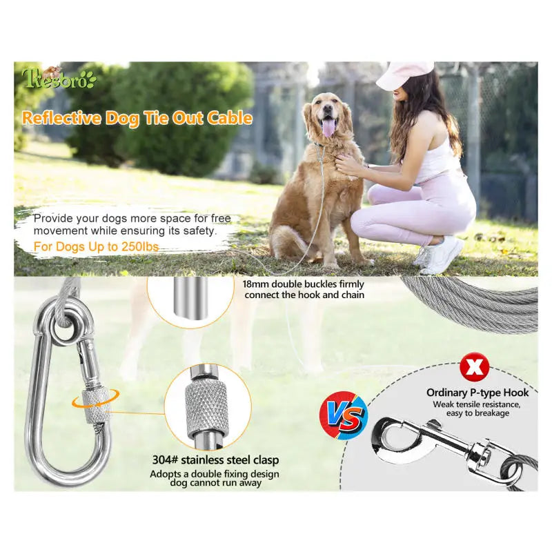Double Headed Stainless Steel Dog Tie Out Cable Leash With Metal Buckle