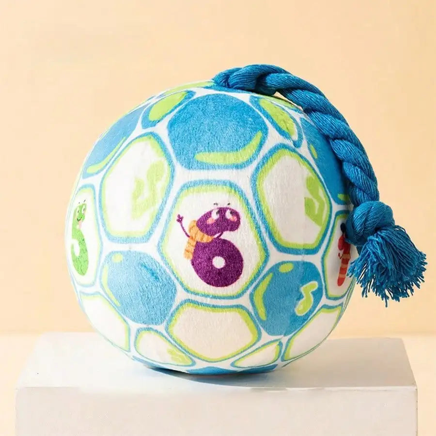 Cartoon Pattern Dog Toy Ball With Rope Squeaky Durable Interactive
