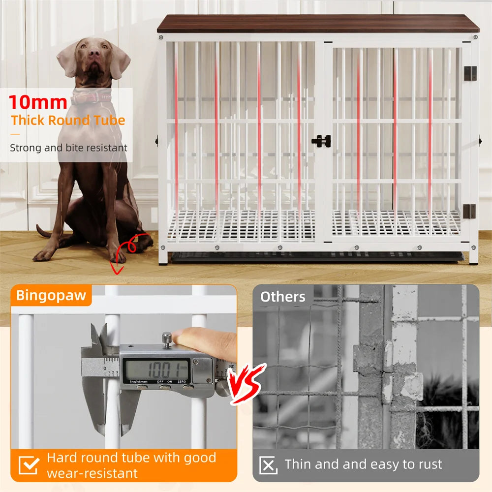 BORWART Wooden Dog Crate Indoor Elevated Kennel End Table With 3 Doors
