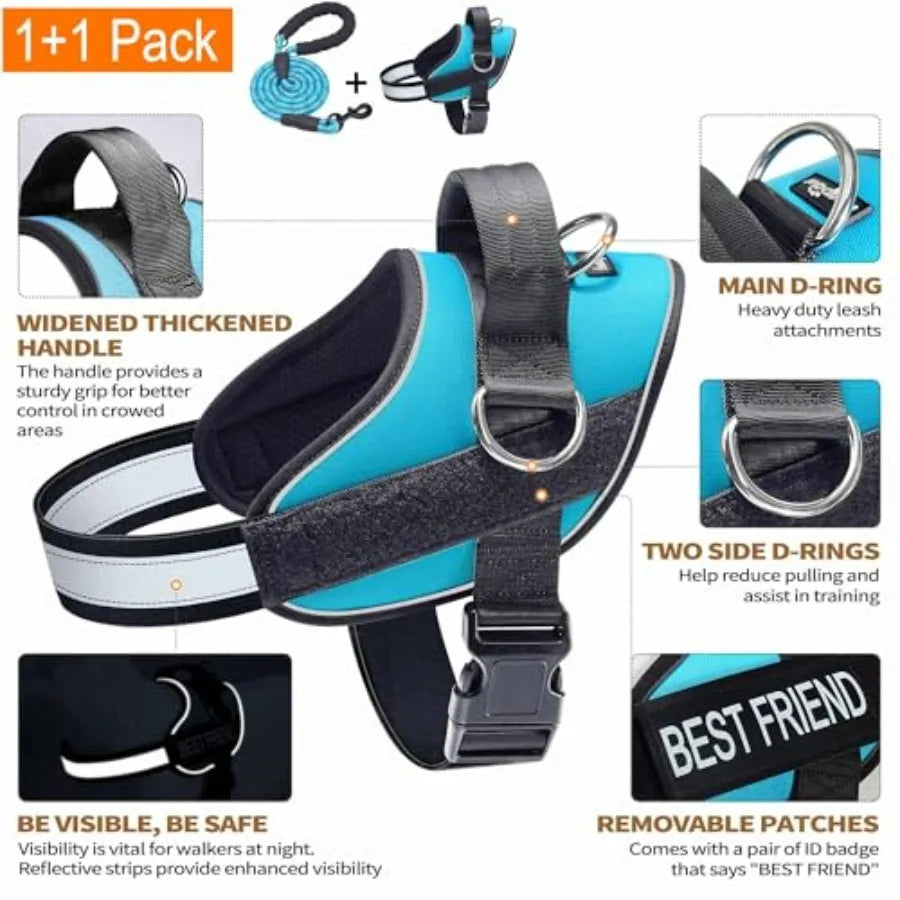 Essential No-Pull Dog Harness Reflective Vest With 3 Leash Clips