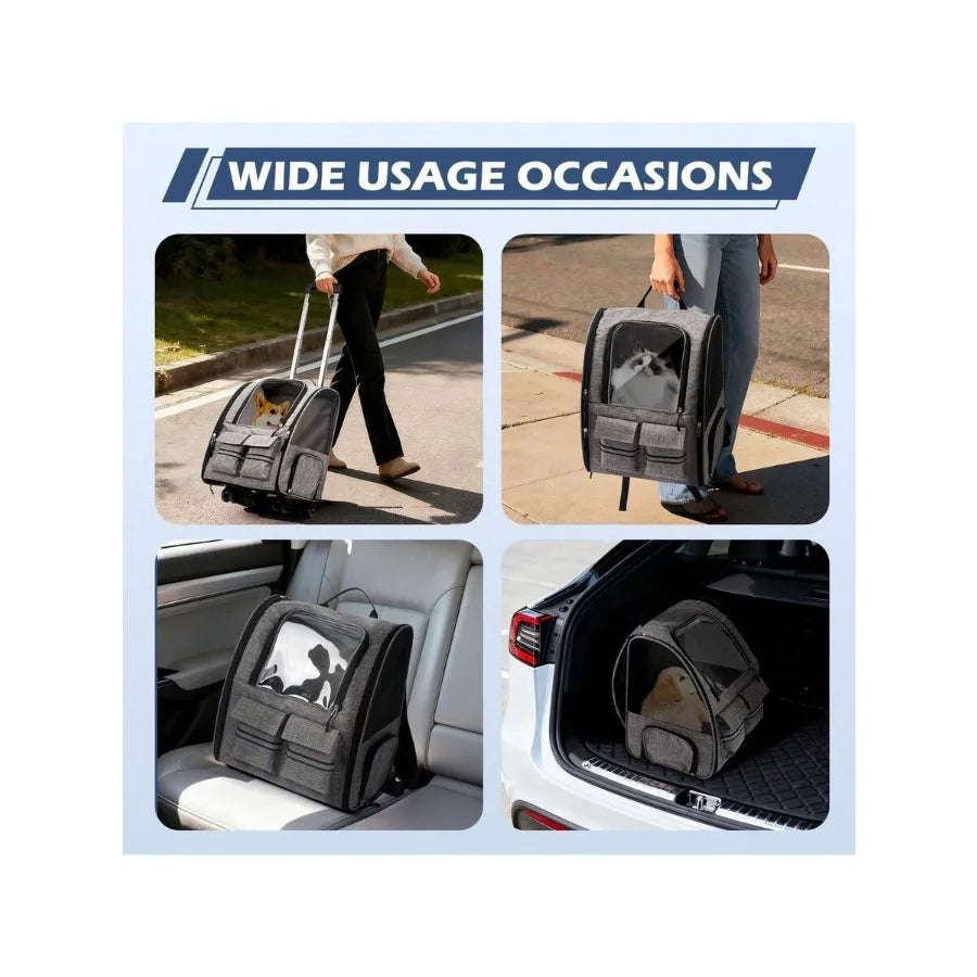 2in1 Trolley Cat Carrier With Wheels Airline Approved