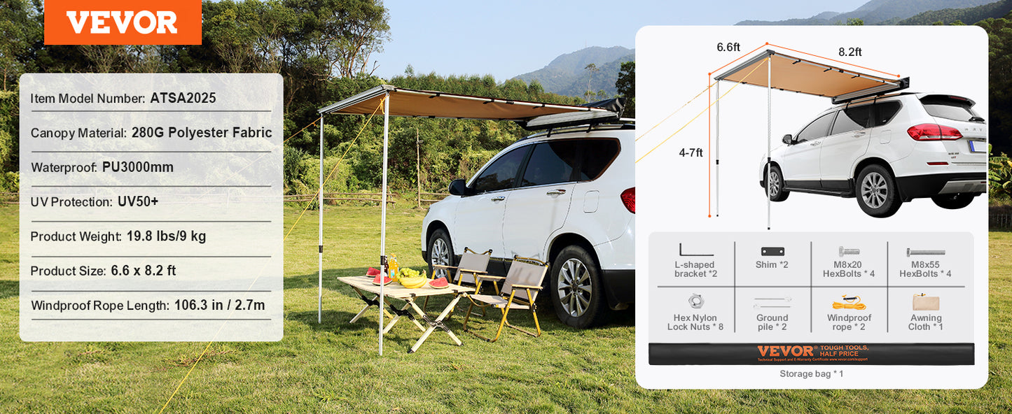 SucceBuy Vehicle Awning Retractable Car Side Shelter Waterproof Storage Bag