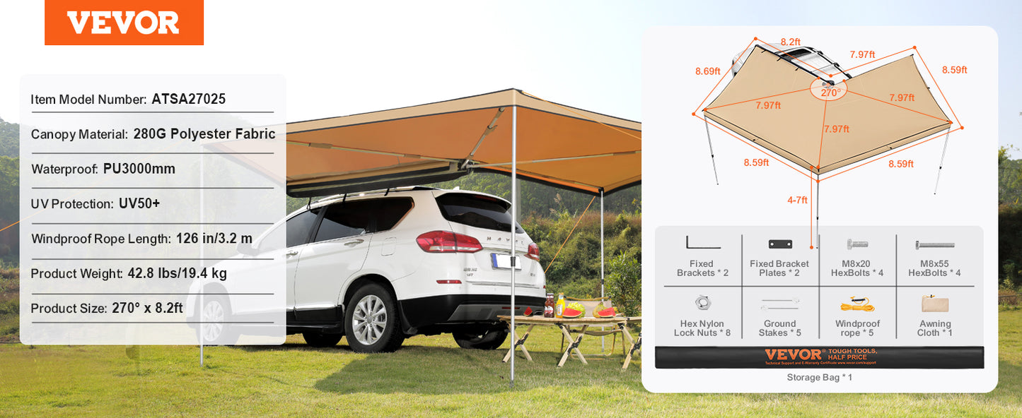 SucceBuy Vehicle Awning Retractable Car Side Shelter Waterproof Storage Bag