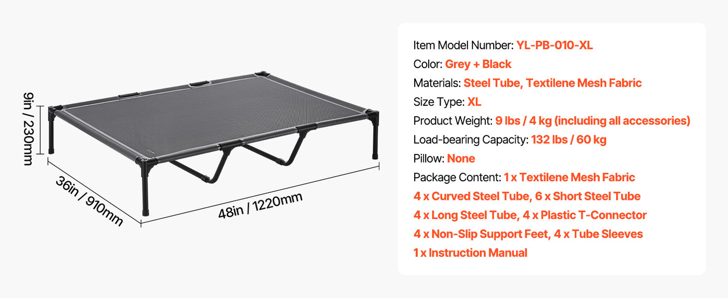 SucceBuy Elevated Dog Bed Portable Aluminum Frame Breathable Textilene Mesh