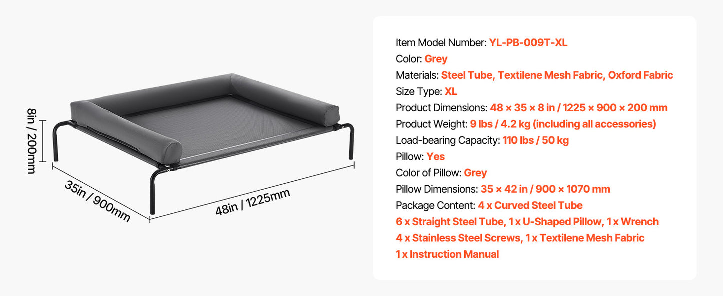 SucceBuy Elevated Dog Bed Portable Aluminum Frame Breathable Textilene Mesh