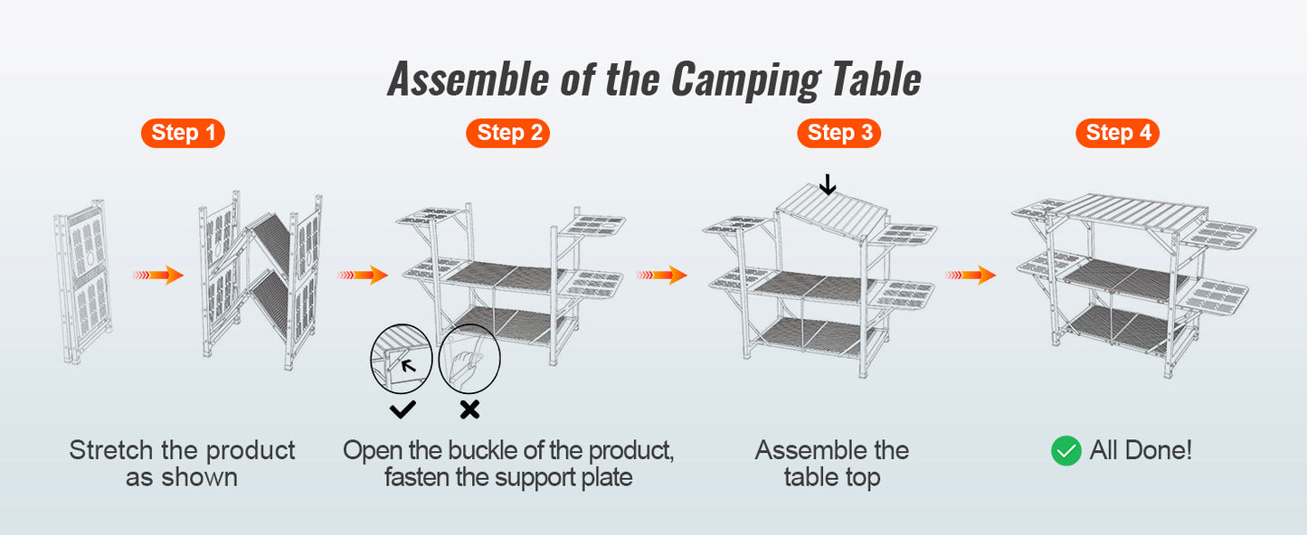 SucceBuy Camping Kitchen Table One-piece Folding Portable Cook Station Aluminum Camping Folding Table for Outdoor Picnics BBQ