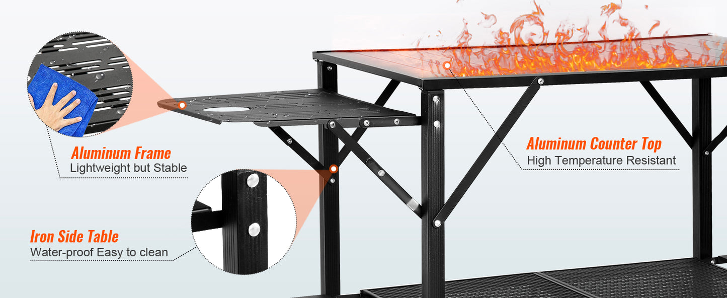 SucceBuy Camping Kitchen Table One-piece Folding Portable Cook Station Aluminum Camping Folding Table for Outdoor Picnics BBQ