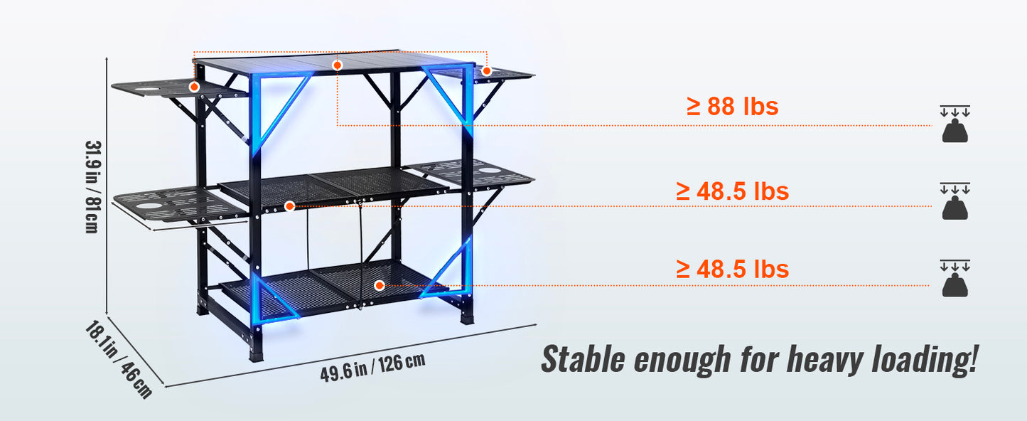 SucceBuy Camping Kitchen Table One-piece Folding Portable Cook Station Aluminum Camping Folding Table for Outdoor Picnics BBQ