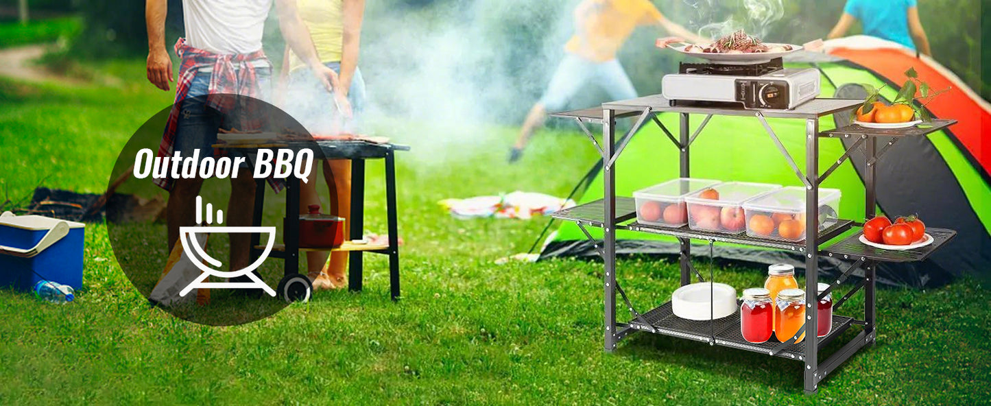 SucceBuy Camping Kitchen Table One-piece Folding Portable Cook Station Aluminum Camping Folding Table for Outdoor Picnics BBQ