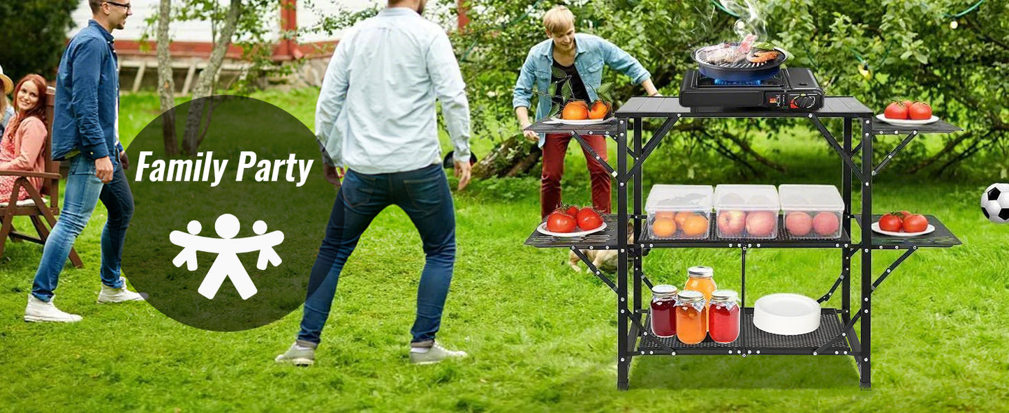 SucceBuy Camping Kitchen Table One-piece Folding Portable Cook Station Aluminum Camping Folding Table for Outdoor Picnics BBQ