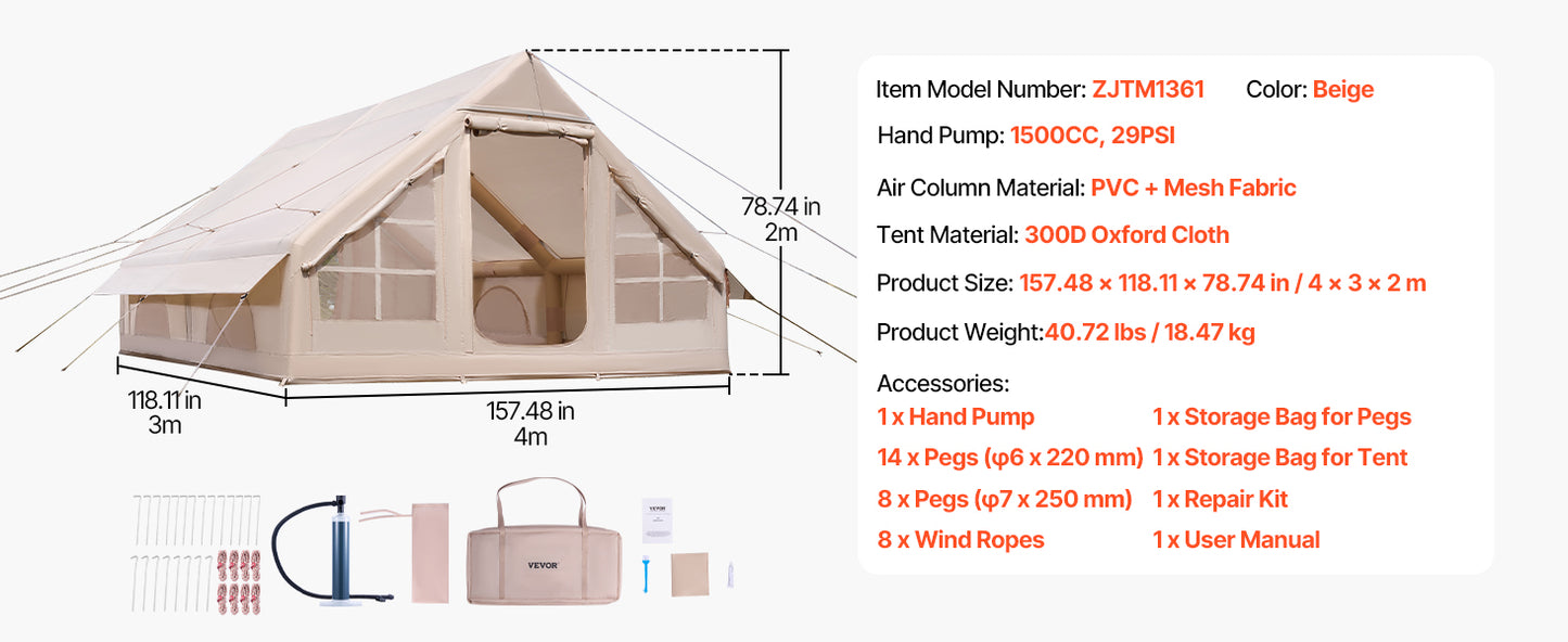 SucceBuy Easy Setup Inflatable Camping Tent Hand Pump Stove Jack