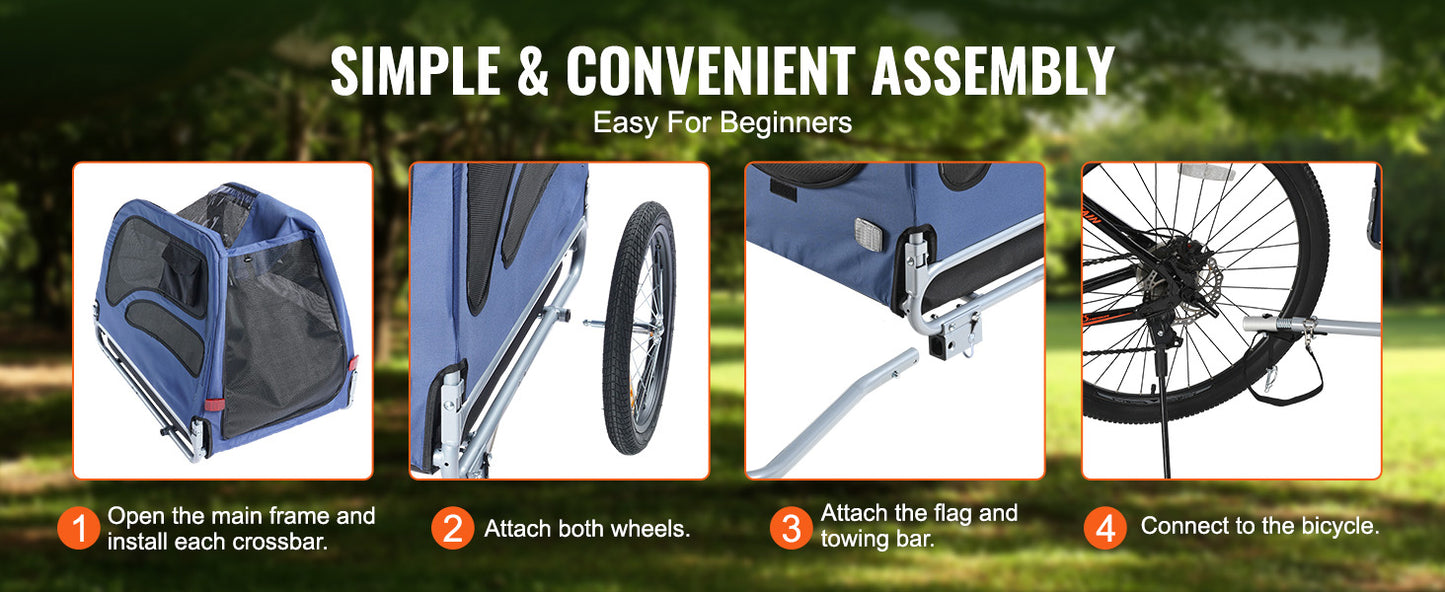 Pet Bicycle Carrier Trailer For Dogs, Foldable And Easy Storage